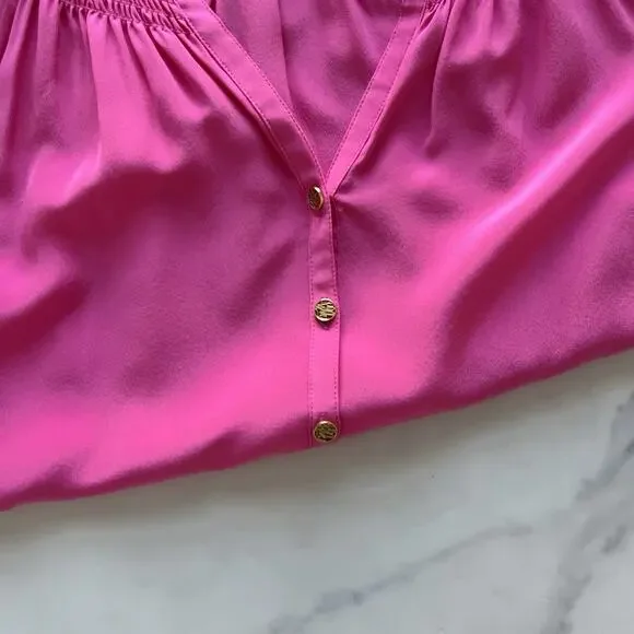 Lilly Pulitzer Elsa Silk Blouse In Roxie Pink Size Large Preppy Chic Summer Top - Picture 9 of 12